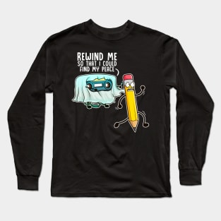 Retro Music Rewind Cassette Ghost Funny Halloween Long Sleeve T-Shirt